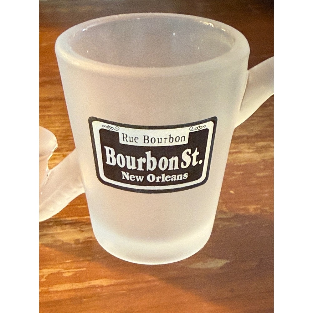 Bourbon St New Orleans Frosted Glass Saxophone Shot Glass Rue Bourbon Souvenir - Picture 2 of 3